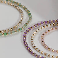Rose Quartz Gemstone Gold Beaded Sliding Bracelet | Wanderlust + Co 