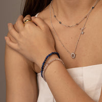 Lapis Lazuli 4mm Moonstone Gold Beaded Bracelet  | Wanderlust + Co 