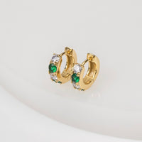 Classic Diamante Emerald & Gold 7mm Baby Huggie Earrings
