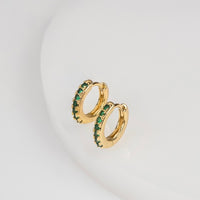 Classic Pave Emerald & Gold 7mm Baby Huggie Earrings