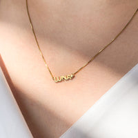 18K Gold Vermeil Nameplate Necklace With Classic Box Chain | Wanderlust + Co