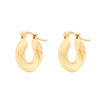 Ribbed Twisted Gold 8mm Hinged Huggie Earrings | Wanderlust + Co